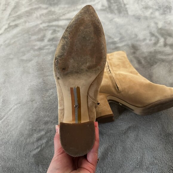 Sam Edelman Tan Suede Heeled Ankle Booties 9.5 Pointed Toe - Picture 3 of 8